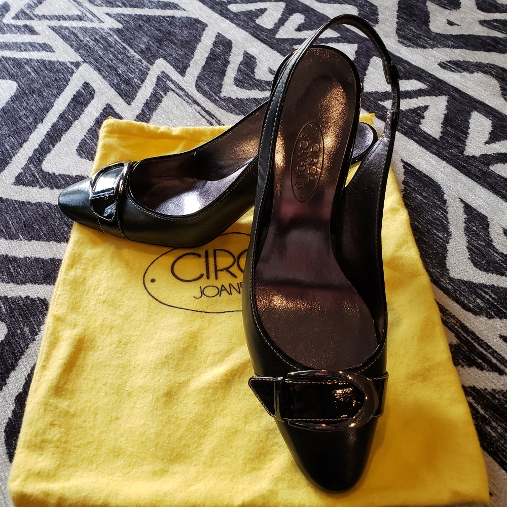 Circa Joan & David Black Leather Slingback Pumps